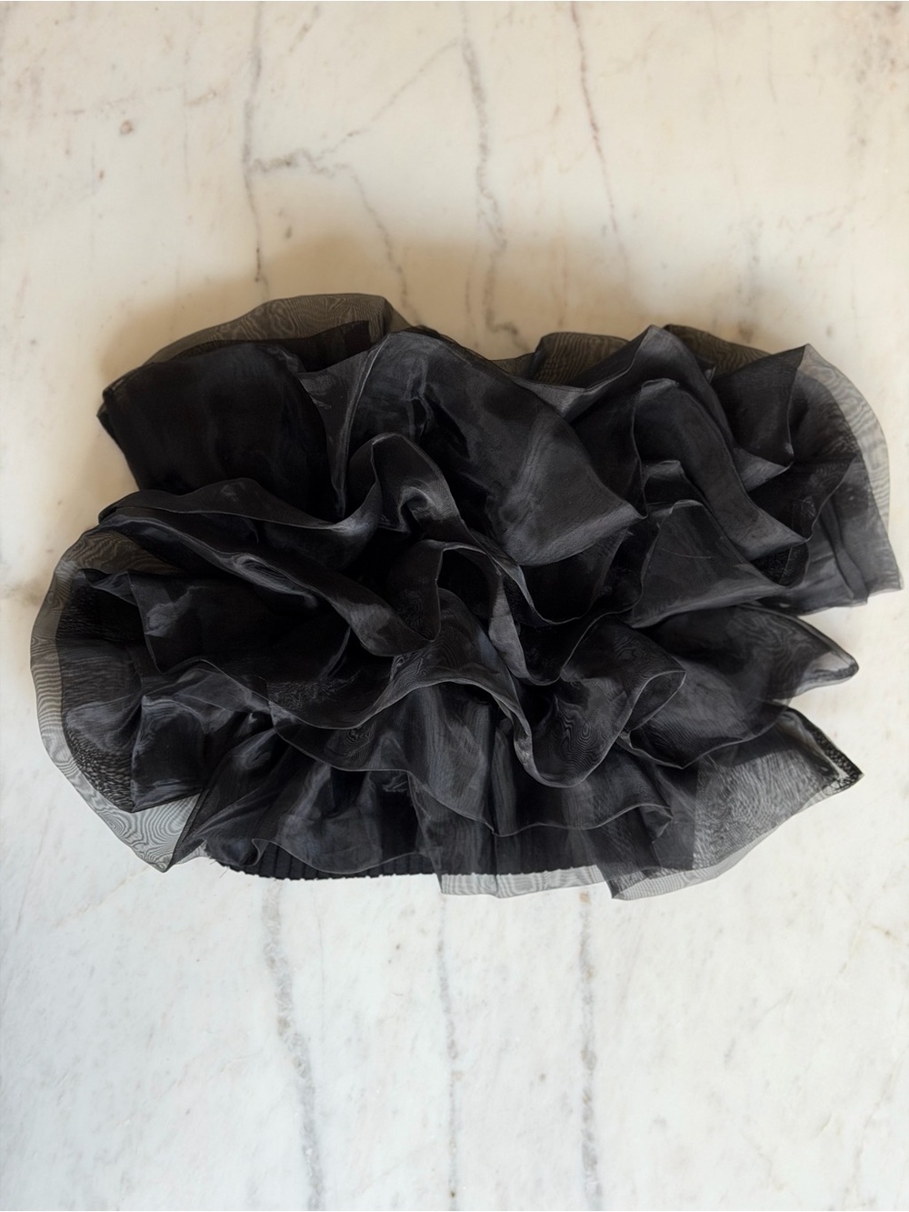 ZARA Black Organza Ruffle Strapless Top Size S